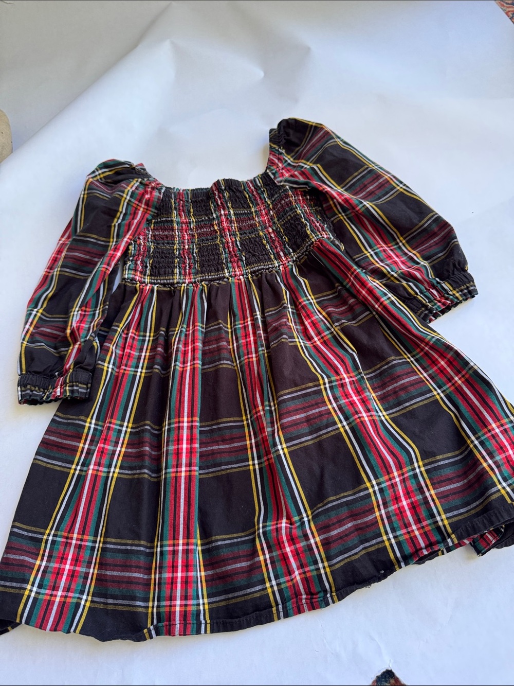 Crewcuts Black Red and Yellow Plaid Smocked Dress